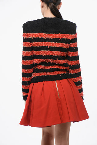 로고 단추가 있는 바이컬러 스트라이프 가디건