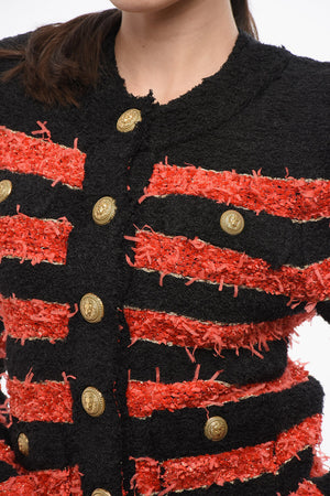 로고 단추가 있는 바이컬러 스트라이프 가디건