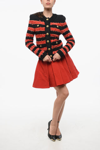 로고 단추가 있는 바이컬러 스트라이프 가디건