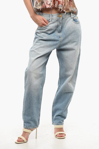 Jeans Boyfriend con Bottone Dorato 17cm