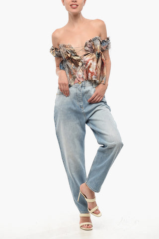 Jeans Boyfriend con Bottone Dorato 17cm