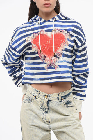 Cropped-Hoodie mit zweifarbigen Streifen und Herz-Print