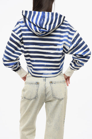 Two-Tone Striped Cropped Hoodie with Heart Print