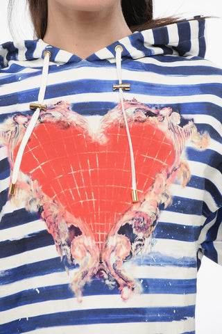 Two-Tone Striped Cropped Hoodie with Heart Print