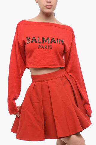 Virgin Wool Crop Sweater With Boat Neck