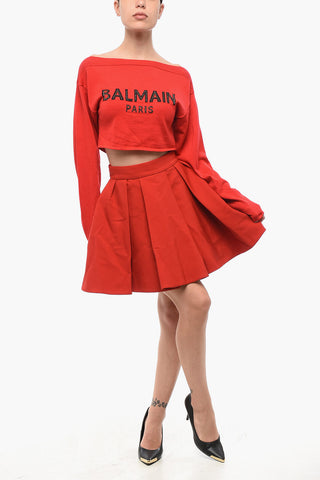 Virgin Wool Crop Sweater With Boat Neck