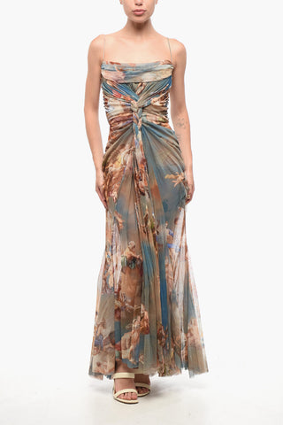 Maxi Patterned Draped Tulle Dress