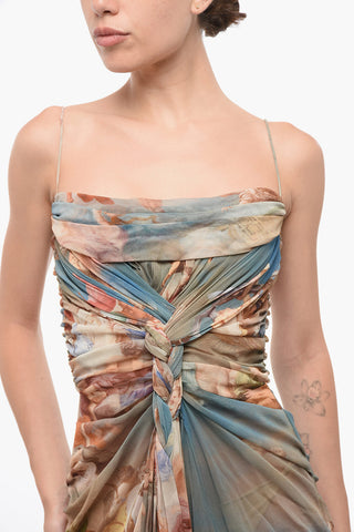 Maxi Patterned Draped Tulle Dress