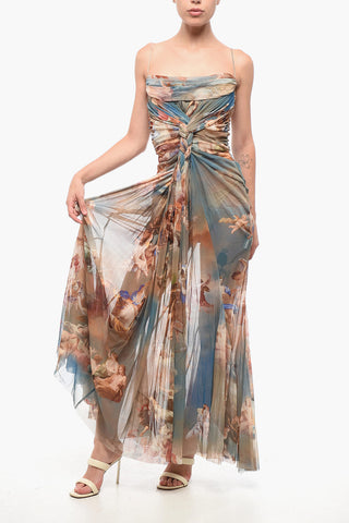 Maxi Patterned Draped Tulle Dress