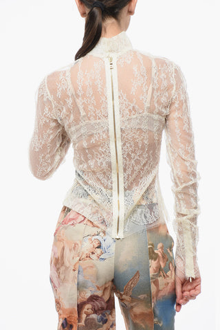 Long-Sleeve Sheer Lace Top with Zip Closure