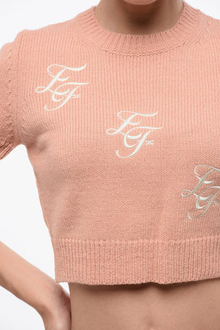 Kurzarm-Stricktop mit gesticktem Logo