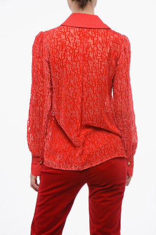 Transparente Bluse mit geflocktem Lettering