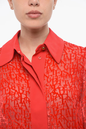 Blusa Sheer con Lettering Floccato