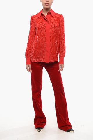 Transparente Bluse mit geflocktem Lettering