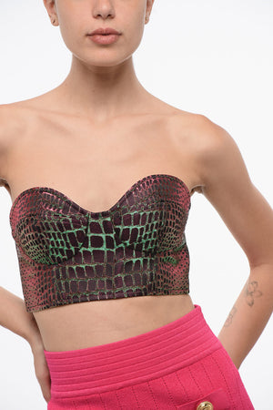 크롭 스트랩리스 탑 아이리디선트 애니멀 프린트