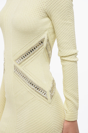 Fitted Long-Sleeve Mini Dress Embellished with Jewels