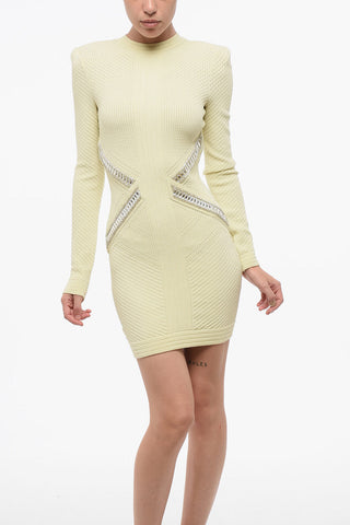 Mini Dress Aderente a Maniche Lunghe Impreziosito da Gioielli