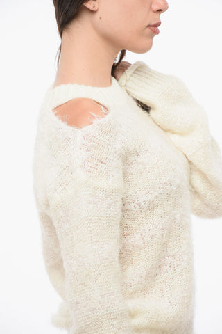 Wool Blend Crew-neck Sweater with Cut-Out Detail and Golden Buttons