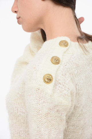Wool Blend Crew-neck Sweater with Cut-Out Detail and Golden Buttons