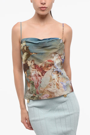 Printed Silk Cowl Neck Top