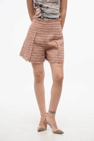 High-Waist Tweed Shorts with Decorative Buttons