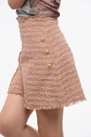 High-Waist Tweed Shorts with Decorative Buttons