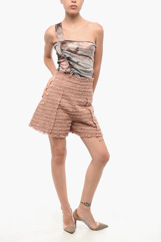 High-Waist Tweed Shorts with Decorative Buttons