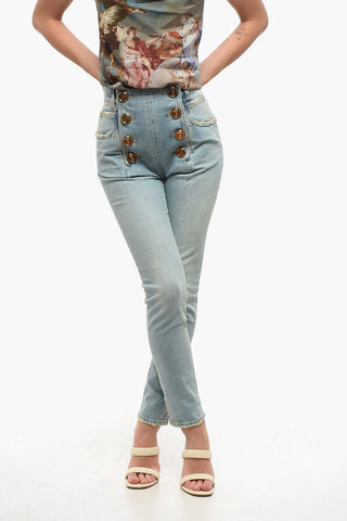 High-Rise Slim-Fit Jeans with Gold Buttons 13cm