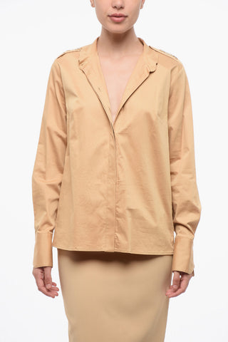 Stretch Cotton Shirt with Mandarin Collar