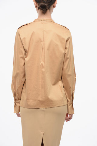 Stretch Cotton Shirt with Mandarin Collar