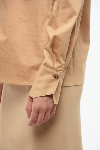 Stretch Cotton Shirt with Mandarin Collar