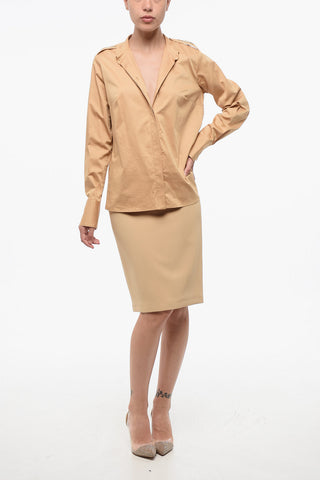 Stretch Cotton Shirt with Mandarin Collar