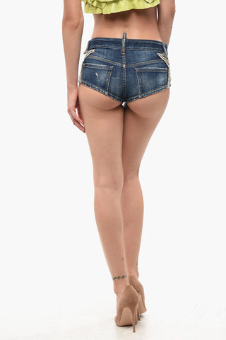 디스트레스드 데님 숏츠 스타 디테일