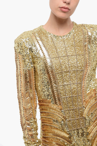 Mini Dress Effetto Dorato con Paillettes e Perline