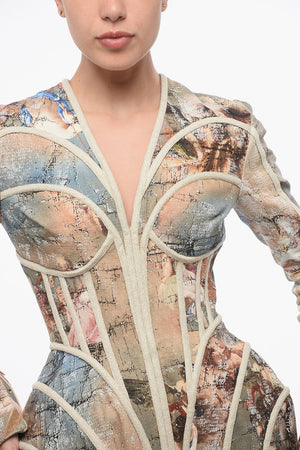 Vestito Cage in Lino a Fantasia con Scollo a V