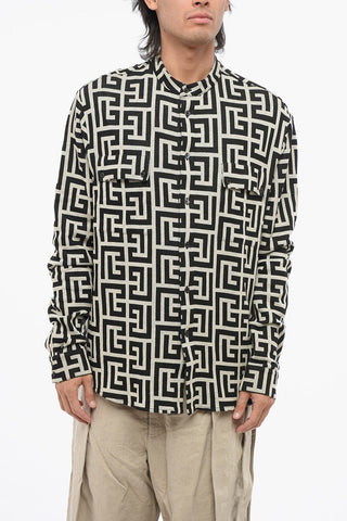 Jerseyhemd mit Stehkragen und All-Over-Monogramm