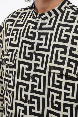 Camicia in Jersey con Collo alla Coreana e Monogram All-Over