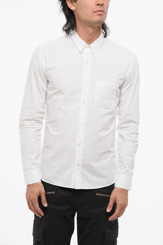 Cotton Poplin Shirt with Embroidery on the Pocket