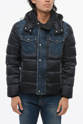 Hooded TEVE Down Jacket with Denim Details