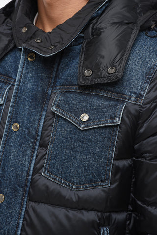 Hooded TEVE Down Jacket with Denim Details