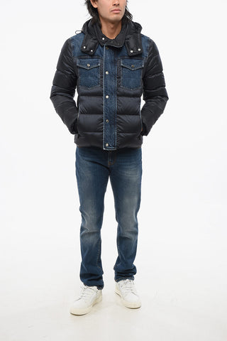 Hooded TEVE Down Jacket with Denim Details