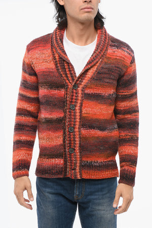 Cardigan in Misto Alpaca Rasata con Motivo Bayadere