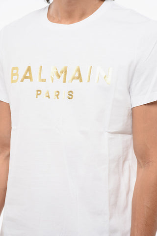 Solid Color Crew-neck T-Shirt with Golden Logo