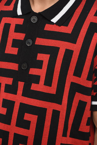 Short-Sleeve Knit with Polo Collar and All-Over Monogram