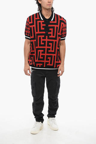 Short-Sleeve Knit with Polo Collar and All-Over Monogram