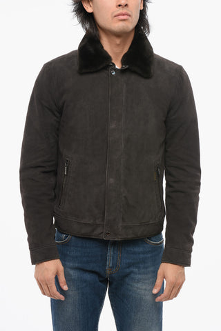 Bomber in Suede ANFOSSI con Collo in Pelliccia