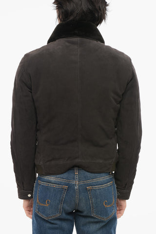 Bomber in Suede ANFOSSI con Collo in Pelliccia