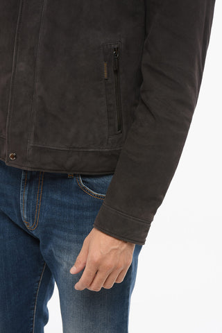 Bomber in Suede ANFOSSI con Collo in Pelliccia