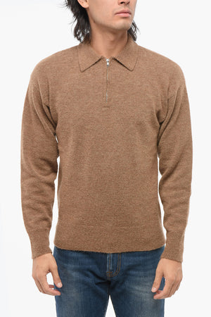 Pullover aus Alpaka-Mix mit Polokragen und halbem Reißverschluss