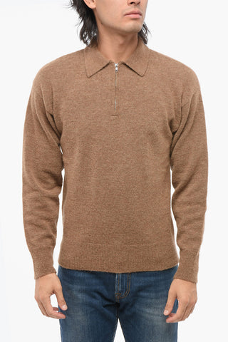 Pullover aus Alpaka-Mix mit Polokragen und halbem Reißverschluss